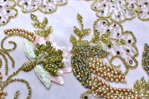 VADIM COUTURE HAND BEADED PINK AND OLIVE FLORAL