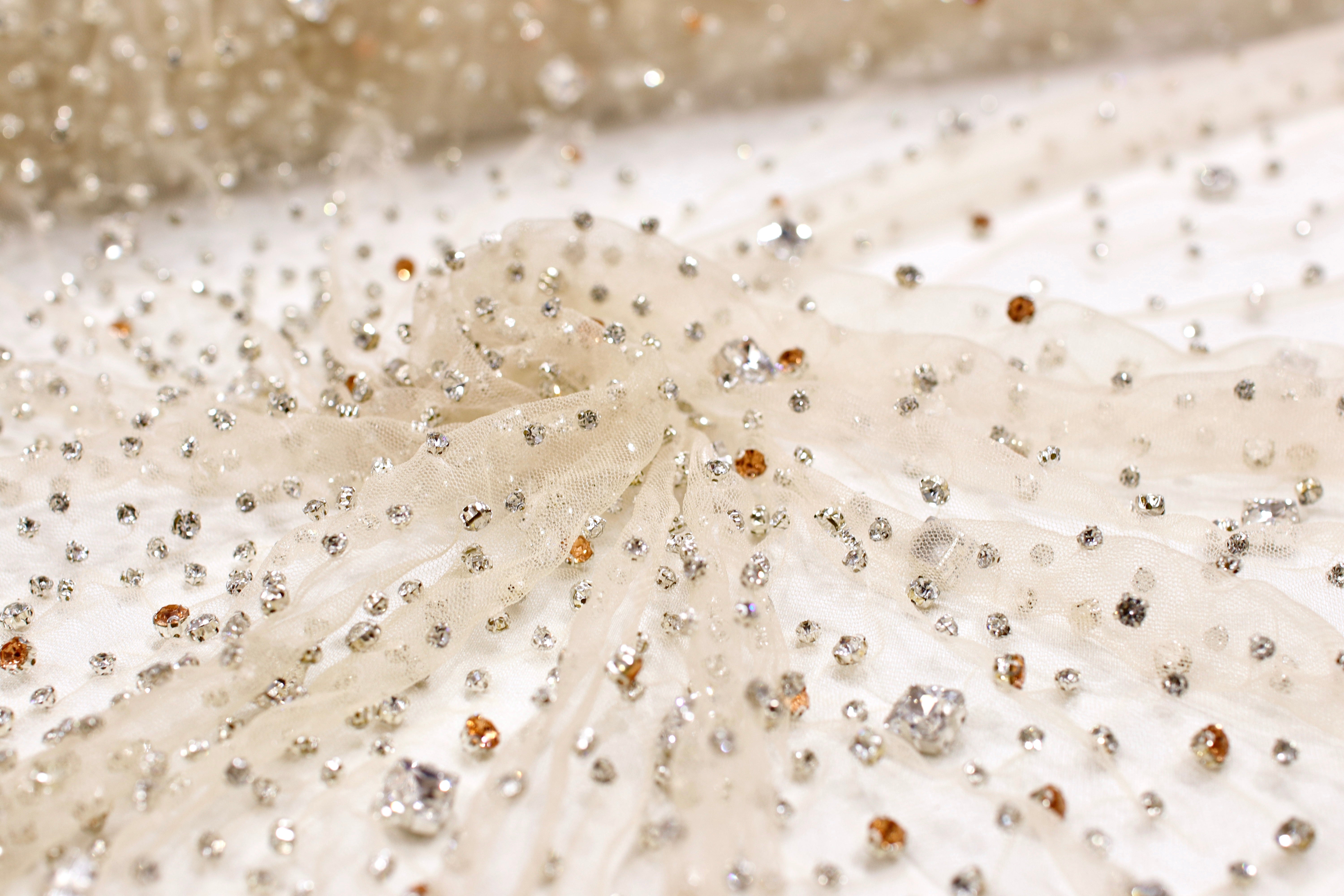 VADIM COUTURE HAND BEADED INDIVIDUAL CRYSTALS ON TULLE