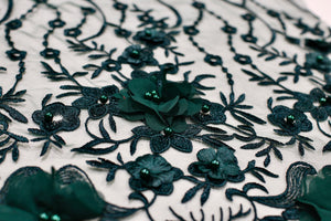VADIM COUTURE HAND MADE 3D FLORAL EMBROIDERY WITH PEARLS