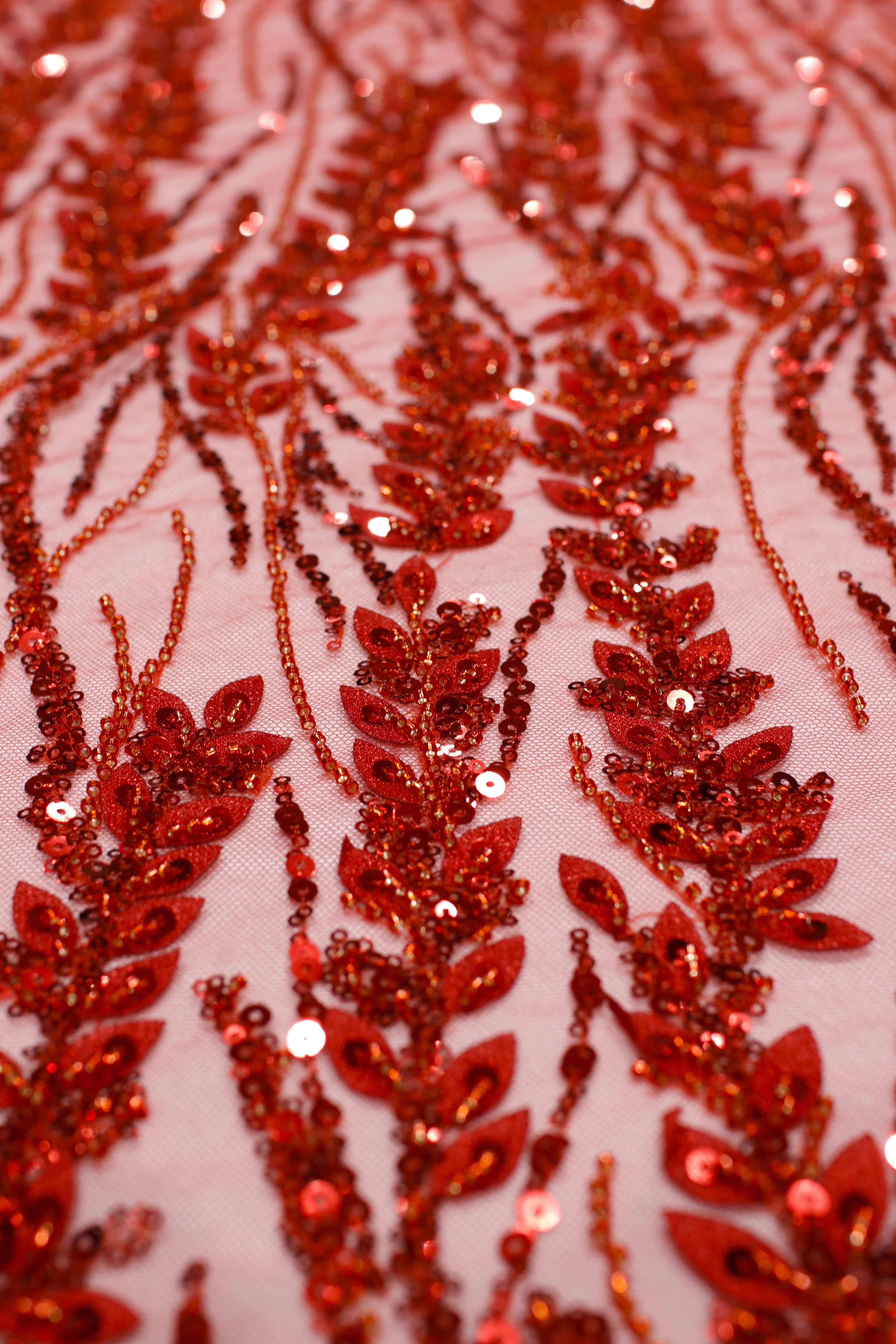 3D EMBROIDERED LEAVES WITH SEQUINS AND BEADS
